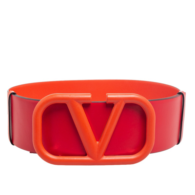 Pre-owned Valentino Garavani Orange/red Leather Vlogo Reversible