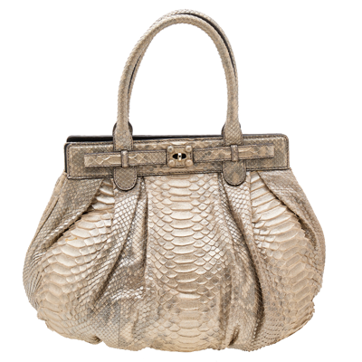 Pre-owned Zagliani Metallic Gold Python Puffy Hobo