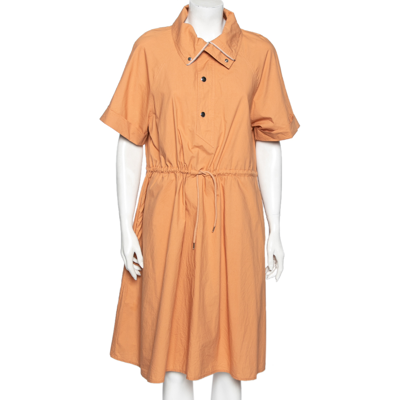 Pre-owned Kenzo Orange Cotton Drawstring Waist Tie Detail Shirt Dress S