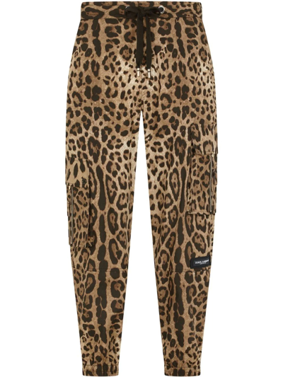 Dolce & Gabbana Cargo-style Jogging Pants With Leopard Print In Multicolor
