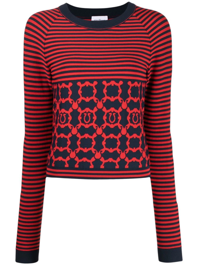 Ferragamo Striped Gancini Long-sleeve Top In Rot