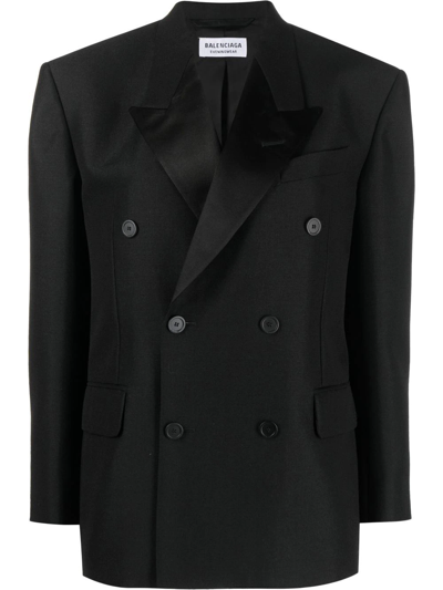 Balenciaga Shrunk Tuxedo Double-breasted Jacket In Black