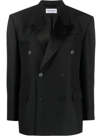 Balenciaga Hourglass Double-breasted Wool Blazer In Black