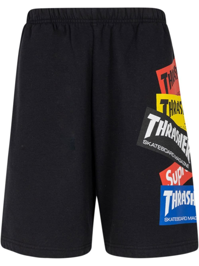 Supreme X Thrasher Multi Logo Track Shorts In Schwarz