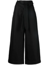 Vince Tie Front Crop Wide Leg Cotton & Linen Pants In Black