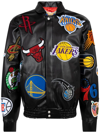 Jeff Hamilton X Nba Collage Vegan Leather Jacket In Schwarz