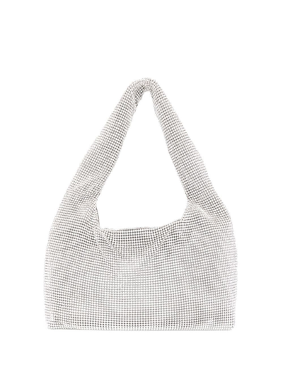 Kara Crystal Mesh Crystal-embellished Shoulder Bag In Silber