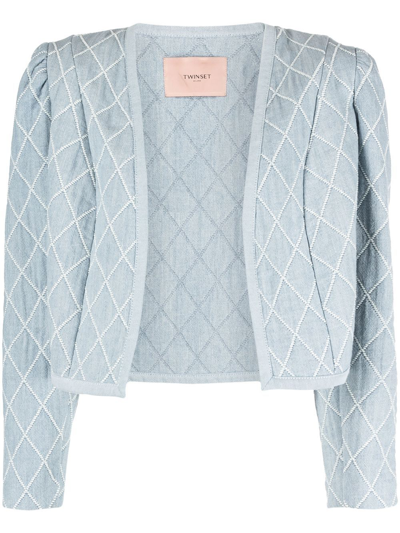 Twinset Embroidered-design Cropped Jacket In Blau