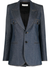 Saint Laurent Blue Marine Single-breasted Jacket In Denim In Blau