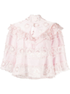 Isabel Marant Dawson Ruffled Lace-trimmed Broderie Anglaise Cotton And Silk-blend Blouse In Rosa