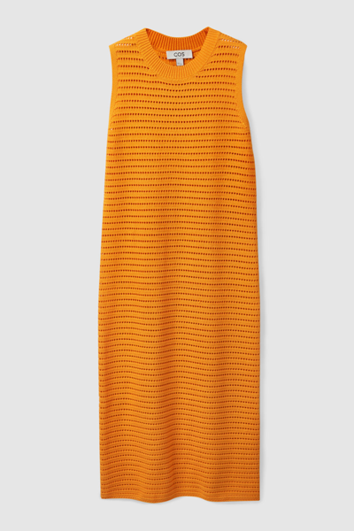 Cos Open Knit Midi Dress In Orange