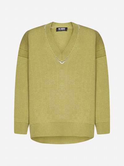 Raf Simons V-neck Merino Wool Sweater In Green
