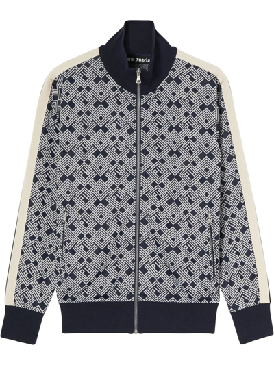 Palm Angels Stripe-jacquard Jersey Track Jacket In Navy Blue Off White