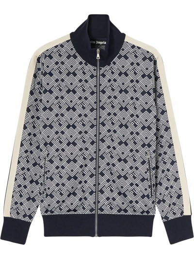 Palm Angels Stripe-jacquard Jersey Track Jacket In Blue