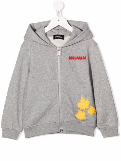 Dsquared2 Teen Logo-embroidered Zip-up Hoodie In Grey