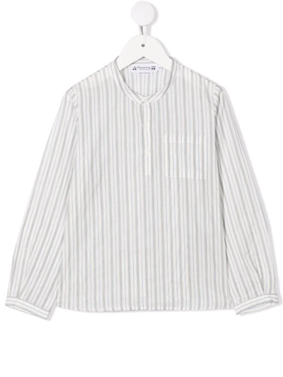 Bonpoint Teen Striped Organic Cotton Shirt In Neutrals