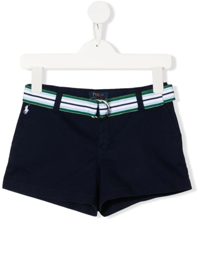 Ralph Lauren Kids Shorts In Navy Blue Stretch Chino With Belt In Blu Navy