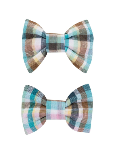 Bonpoint Babies' Plaid-print Bow Hair-clips In Blue