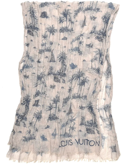 Pre-owned Louis Vuitton  Palm Trees Print Shawl In Grey