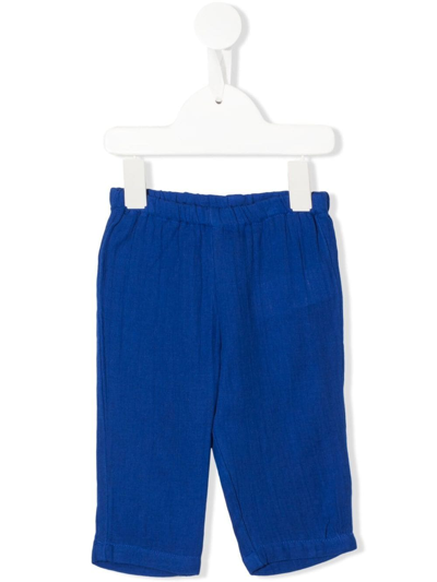 Bonton Babies' Pull-on Cotton Trousers In Blue