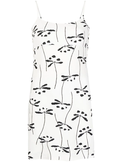 Pre-owned Chanel 1998 Cc Floral-print Silk Slip Dress In White