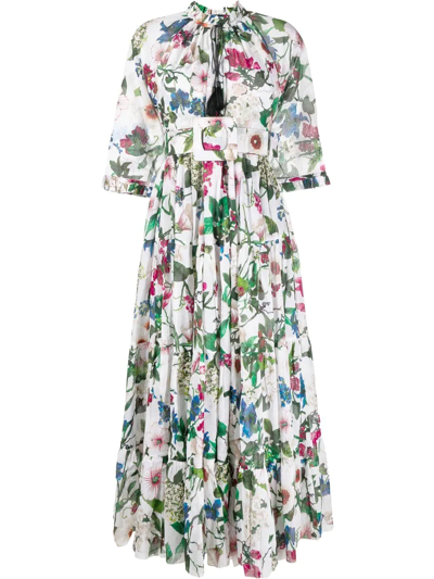 Samantha Sung Floral Print Belted Maxi Dress In White