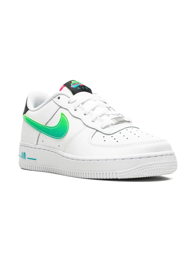 Nike Kids' Air Force 1 Low Lv8 Sneakers In White/ Green/ Aqua/ Black