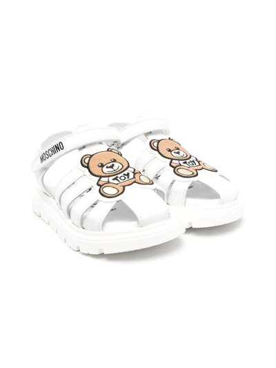 Moschino Kids' Logo Touch-strap Sandals In White