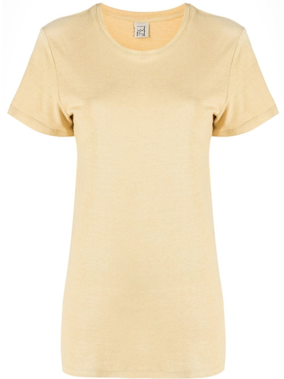 Baserange Round Neck Short-sleeved Silk Top In Neutrals
