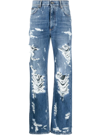 Dolce & Gabbana Destroyed Denim Wide Leg Jeans