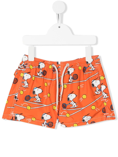 Mc2 Saint Barth Kids' Snoopy-print Swim Shorts In Orange
