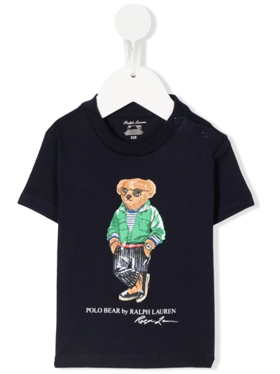 Ralph Lauren Kids' Teddy Bear-print Short-sleeved T-shirt In Blu