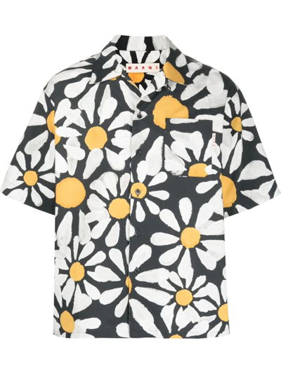 Marni Euphoria Camp-collar Floral-print Cotton-poplin Shirt In Black