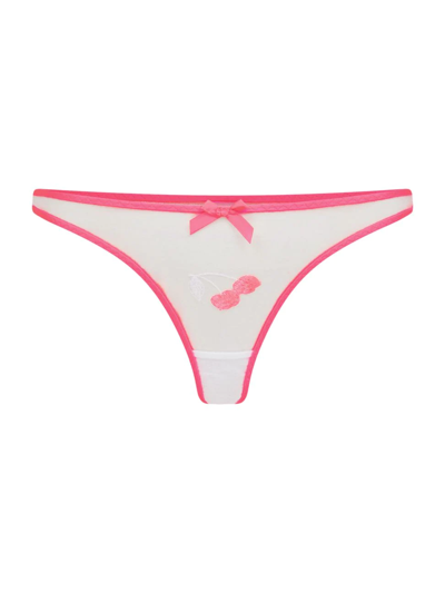 Agent Provocateur Donnie Cherry-embroidered High-rise Mesh Thong In Pink/white