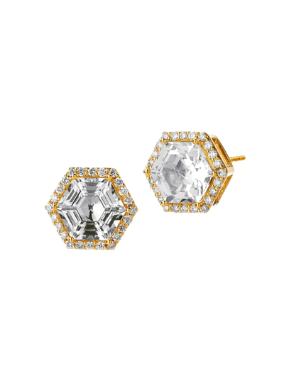 Syna 18k Yellow Gold Rock Crystal Diamond Stud Earrings
