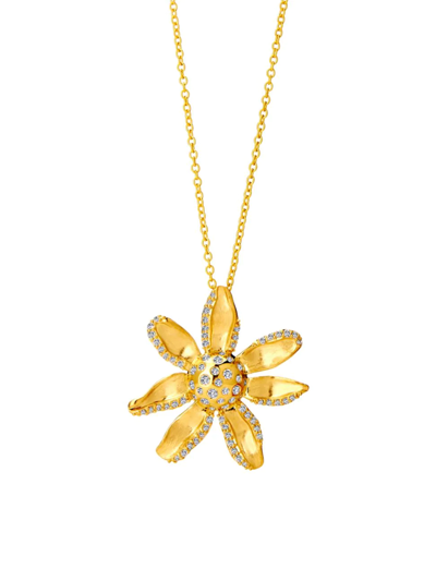 Syna Yellow Gold Jardin Flower Necklace With Champagne Diamonds