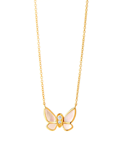 Syna Mother-of-pearl And Champagne Diamond Butterfly Necklace In Gold