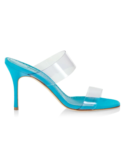 Manolo Blahnik 90mm Scolto Pvc Mules In Blue