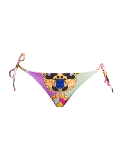 Versace I Ventagli Print Slip Bikini In Multicolore
