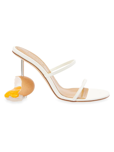Loewe Broken-egg High-heel Leather Sandals In White/oth | ModeSens
