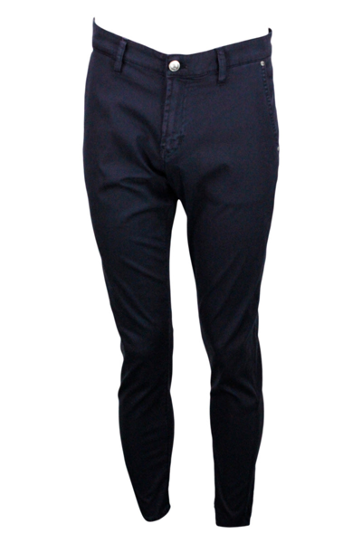 Jeckerson 5-pocket Trousers In Stretch Textured Cotton With Zip With Slim Fit In Dark Blue
