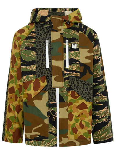 Palm Angels Hooded Cotton Parka In Green