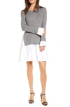 English Factory Combo Knit & Poplin Dress In Heather Grey