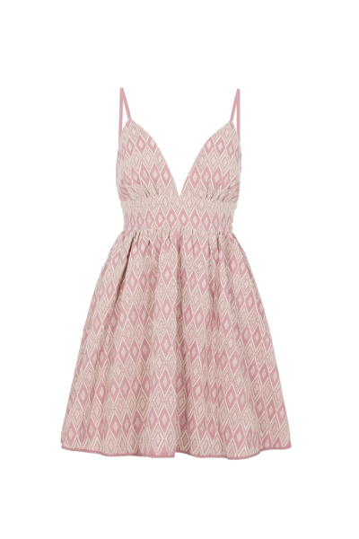 Amotea Pink Printed Margherita Short Dress In Rosa