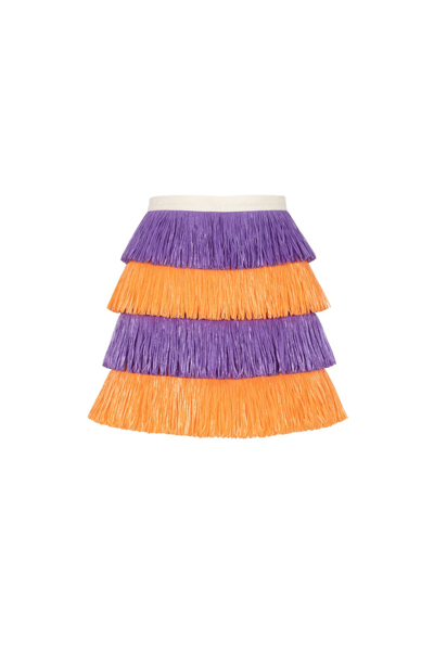 Amotea Baby Mini Skirt In Purple And Orange Raffia