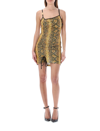 Gcds Snakeskin Print Gathered Mini Dress In Yellow Python
