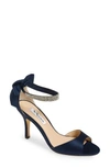 Nina 'vinnie' Crystal Embellished Ankle Strap Sandal In Navy Satin