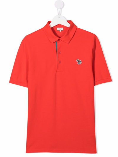 Paul Smith Junior Kids' Chest Logo-patch Polo Shirt In Red