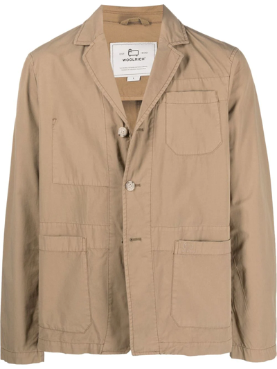 Woolrich Single-breasted Button Blazer In Brown