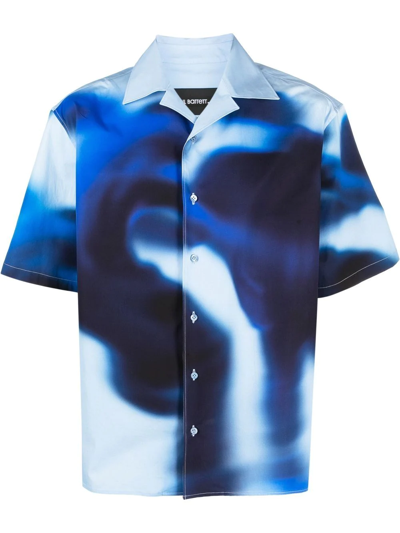 Neil Barrett Abstract Print Blue Short Sleeved Shirt